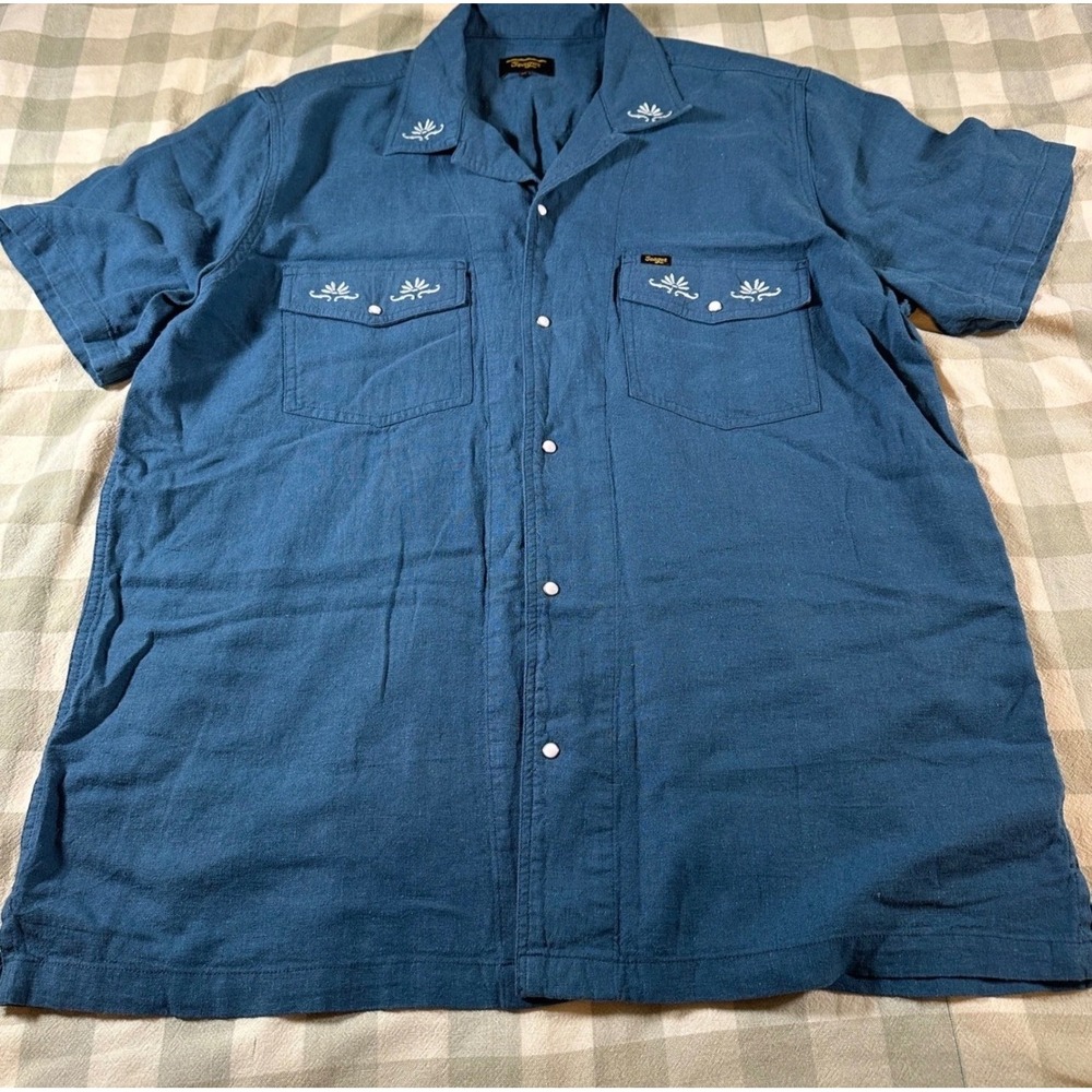 Men's Short-Sleeve Embroidered Button-Down Shirt - Blue